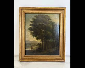 Lot 9554 Two Anglers in a Landscape Antique Oil on Panel Art Painting