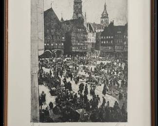 Nurnberg Market Etching by Karl Scharf