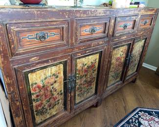 Tall Buffet Transitional Asian Floral Pattern 