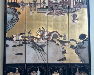 Asian 4 Panel Wood Screen