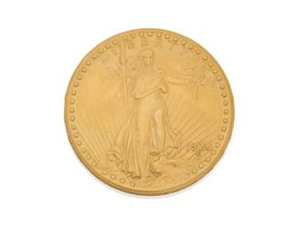 93
A Gold American Eagle Coin
Featuring the Augustus Saint-Gaudens Double Eagle Design dated 1928

Measures: 1 3/8 x 1 3/8 in.
33.4 grams gross
Estimate: $3,000 - $5,000