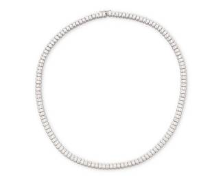 238
An 18K White Gold and Diamond Necklace
Featuring one hundred and thirty diamonds in a half bezel design weighing approximately 13.00 carats

Length: 16 in.
52.7 grams gross
Estimate: $12,000 - $18,000