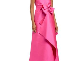 303
Maison Rabih Kayrouz: A Hot Pink Bow-front Gown
Circa 2000s-2010s
Label: Maison Rabih Kayrouz / Ikram
A sleeveless long dress in two-tone heavy polyester/silk with double bow front detail and draped accents to front and back, with split front and back seams and invisible back zip

Size 40 FR / US 8
Measurements: CF length to split: 32 1/2 in.; CB length to split: 35 1/2 in; to hem: 62 in.; bust across front: 16 1/2 in.; waist across front: 15 in.; hips across front: 21 in.
Estimate: $200 - $300
