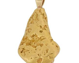 141
A Gold Nugget Pendant
Featuring an abstract 20k gold nugget finished with a 14k gold bail

Length: 1 1/4 x 5/8 in.
30.7 grams gross
Estimate: $2,500 - $3,500