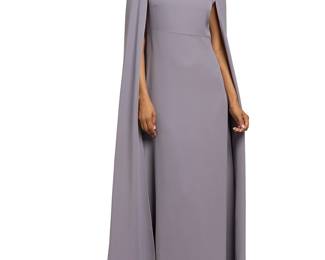 280
Valentino Garavani: A Lilac Silk Crepe Cape Gown
Circa 2010s, Italy
Label: Valentino / Made in Italy
The lilac grey pongee crepe silk sleeveless floor-length long dress with integral cape back, the dress with high waist, bound seams and a back zip

Size 8
Measurements:
Dress: CB length: to waist: 14 in; to hem: 60 in.; bust across front: 18 in.; waist across front: 16 in.; hips across front: 19 1/2 in.
Cape: CB length: 61 1/2 in.
Estimate: $800 - $1,200