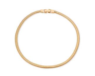 223
A 14K Gold Necklace
Of a snake chain design

Length: 15 in.
39.7 grams gross
Estimate: $2,800 - $3,500