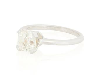 213
An 18K White Gold and Diamond Ring
Centering a square emerald-cut diamond weighing 1.50 carats

Size: 6
3.0 grams gross
Estimate: $3,500 - $5,500