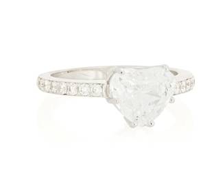 114
An 18K White Gold and Diamond Ring
Centering a heart-shaped diamond weighing approximately 2.04 carats, accented by round diamonds

Size: 7 1/2
4.0 grams gross
Estimate: $2,500 - $3,500