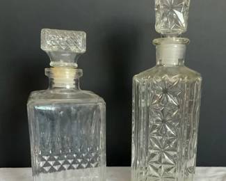 Vintage Rectangular Crystal Cut Glass French Luminarc Diamond Cut Decanters