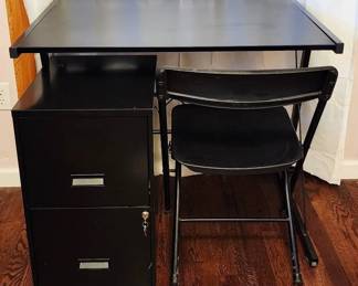 Computer Table, Folding Chair, Locking Metal File Cabinet