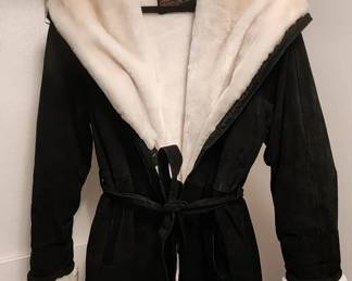 Womens Lg XL Black Suede Leather Coat