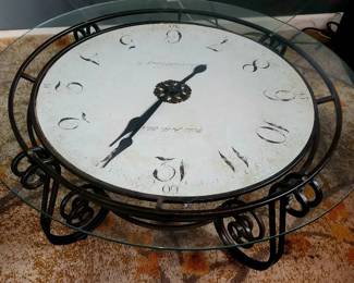 Rustic Metal Glass Clock Coffee Table
