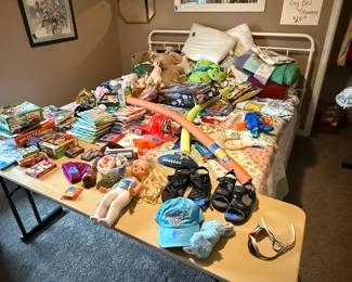 Lots of toys!
King bed with mattress. 