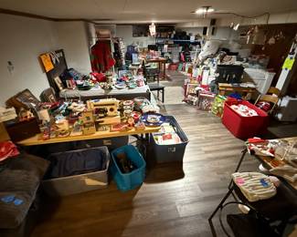 Basement full of stuff including a LOT of Christmas items!