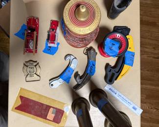 More firefighting memorabilia. Nozzles, spanner wrenches, 