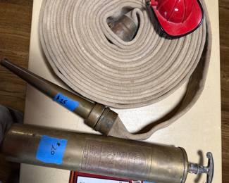 Old fire extinguisher, hose and nozzle, 