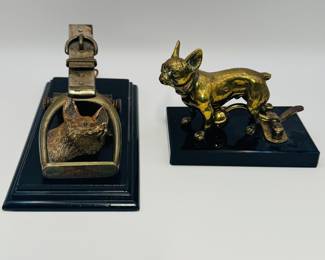 Two Brass Door Knockers In The Form Of A Fox And A French Bulldog