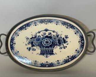 Delft Les Etains Des Potstainiers Hutois Pewter Mounted Tray