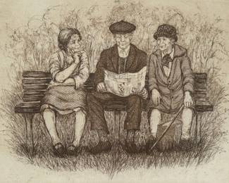 Mary Vickers (British, 1940- ) "Three Is A Crowd" Signed Print