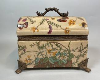 Ceramic And Metal Mounted Floral Trinket Box By Wong Lee
