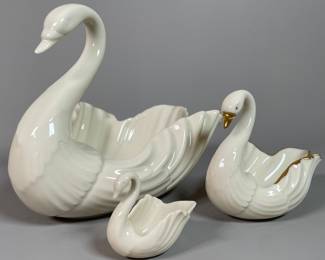 Three Lenox Porcelain Swans (3)
