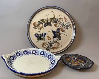 Two Mexico Pottery Blue And White Pieces Together With Two Tiles (4)