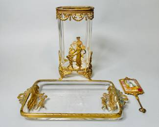 Antique French Neoclassical Style Gilt Metal Mounted Glass Vanity Items