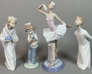 Three Lladro And A Nao By Lladro Porcelain Figures
