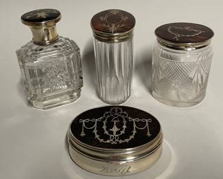 Four English Pique, Sterling Silver And Cut Crystal Vanity Jars (4)