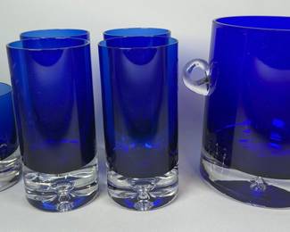 Cobalt Blue Glass Barware Including Ice Bucket And Glasses