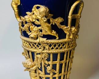 Sevres Style Ceramic And Gilt Metal Vase