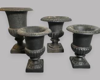 Two Pairs Of Black Painted Classical Style Cast Iron Planters