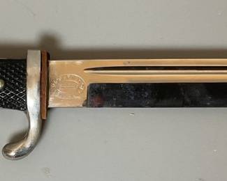 WWII German Short Dress Bayonet Knife With Leather Scabbard By F.W. Holler (Solingen)