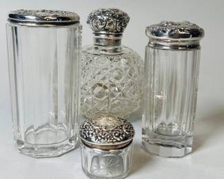 Group Of American And Birmingham Sterling Silver Mounted Glass Vanity Bottles, C 1900