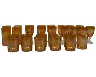 Set Of Etched Amber Glasses, 28 Pieces
