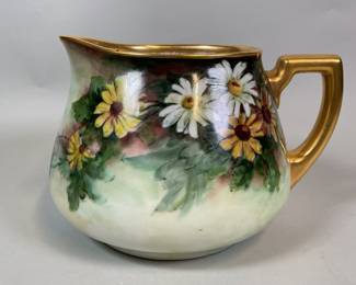 William Guerin, Limoges (France) Hand Painted Signed Porcelain Pitcher, C. 1900