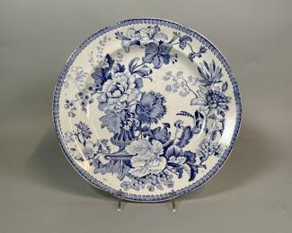 English Ironstone Blue And White Transfer Printed 'Dresden Vase' Plate, C. 1840