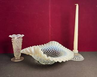Collection Of Fenton Or Anchor Hocking Opalescent Hobnail Glassware