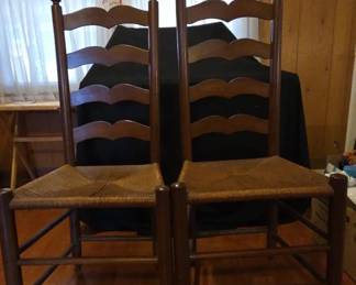 Set Of 2 Ladder back Dining Chairs With woven Rush Seats