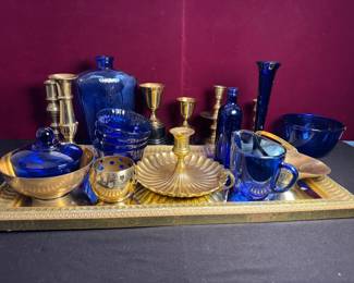 Cobalt Blue Glass Brass Mystery Lot