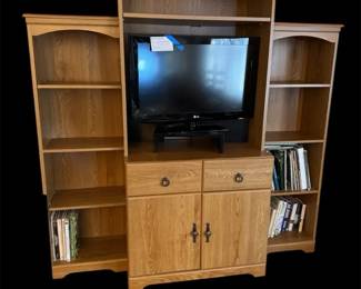Wooden Entertainment Center Wall Unit With Two Side Bookcases