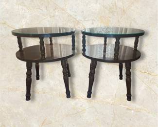 2 MCM Round 2 Tier Bedside Tables With Glass 