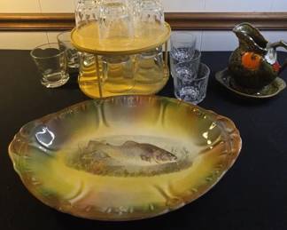 Vintage Oval German Made Fish Platter, Avocado Pitcher And Basin And More