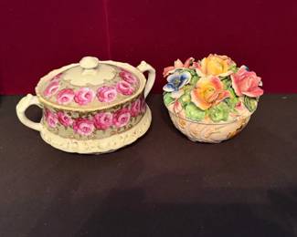 Vintage Capodimonte Trinket Bowl And Vintage Hand Painted Porcelain Casserole