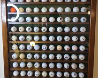 Dark Wood Golf Ball Display Case With 100 Balls