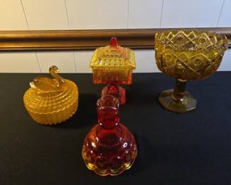 Vintage Jeannette Amberina Glass And Amber Compote Dish