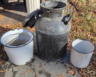 Vintage 20 Milk Can And Pales 
