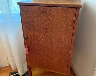 Vintage Tiger Oak Music Cabinet