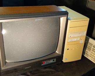 Vintage CRTTV, Computer CPU and Keyboard
