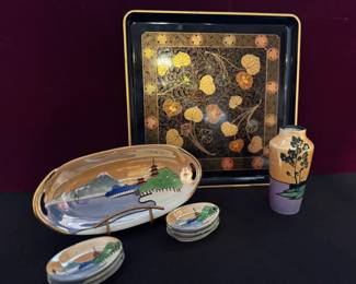 Vintage Japanese Lusterware Celery Set Bonus Tray